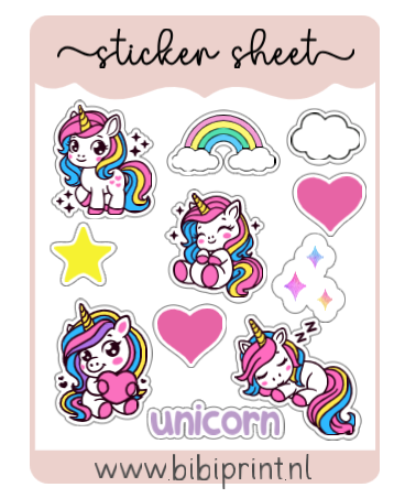 Stickersheet Unicorn (A5-A6 formaat)