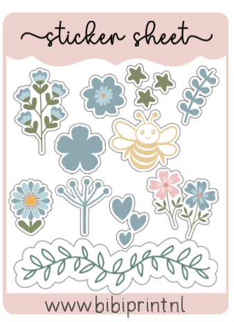 Sitckersheet blauw tinten 1 (A5-A6 formaat)