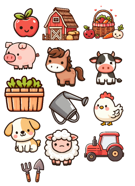 Stickers kawaii boerderij