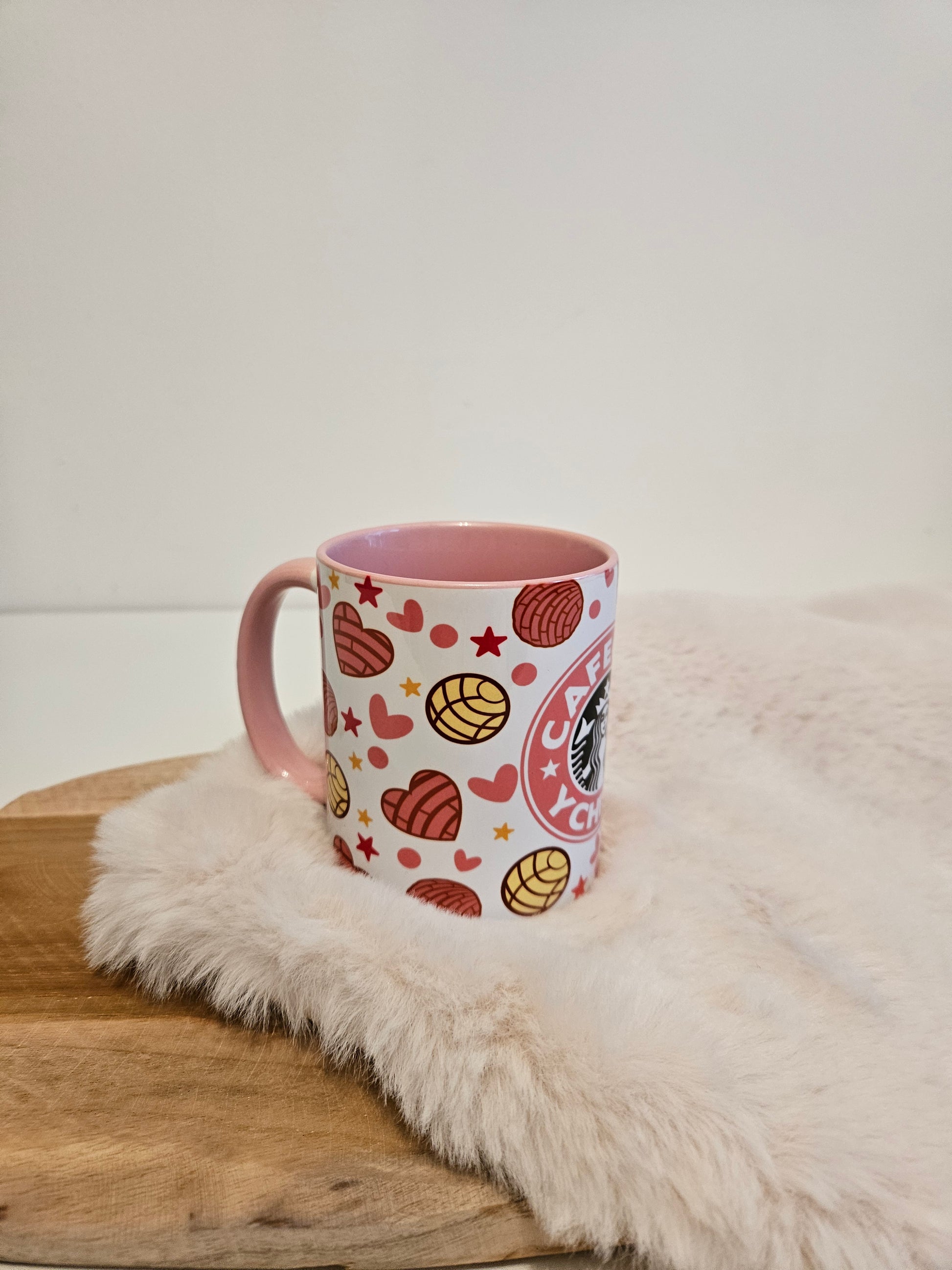 Mok kleur roze-wit met zeer mooie klasse print