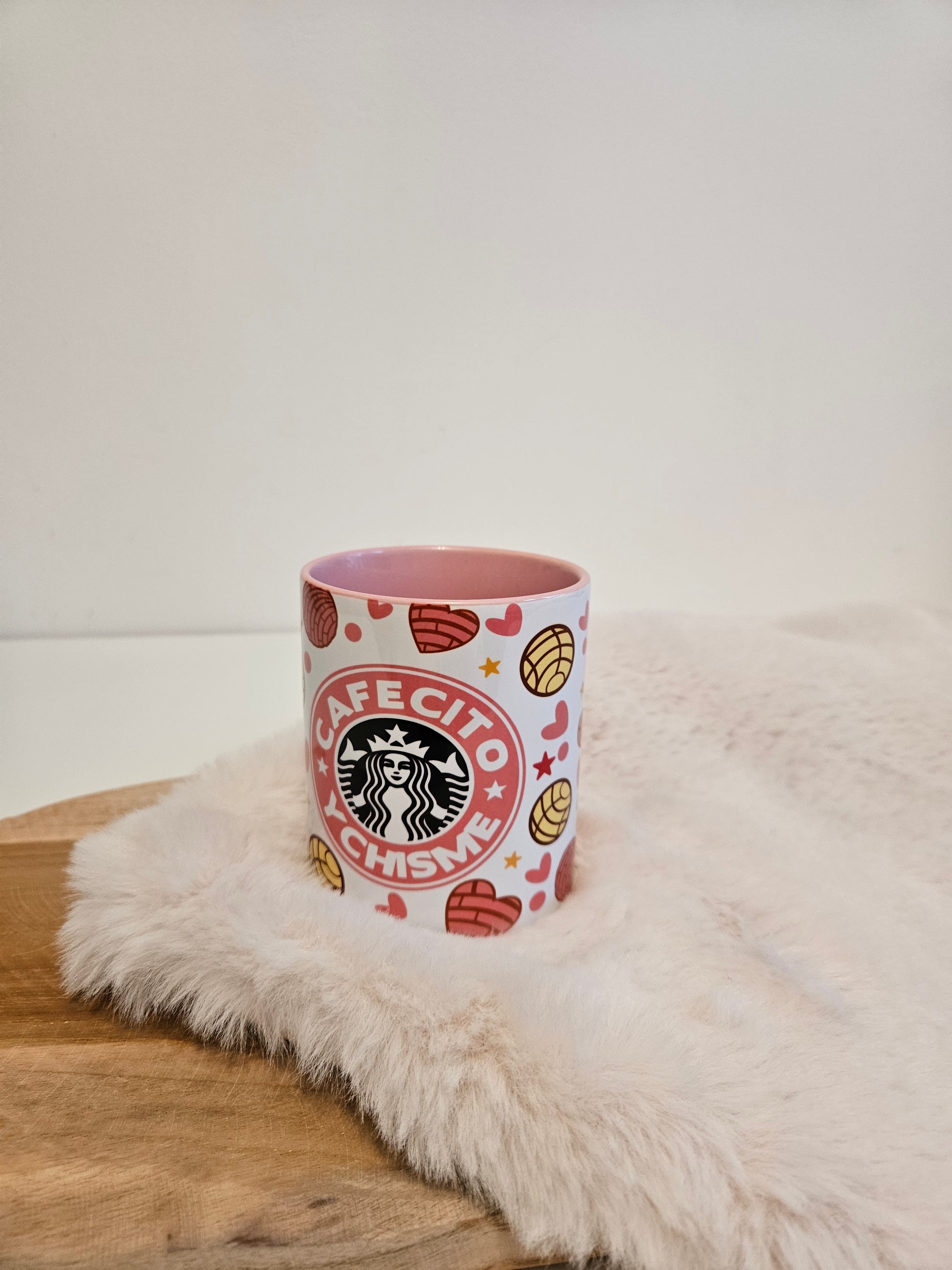 Mok kleur roze-wit met zeer mooie klasse print