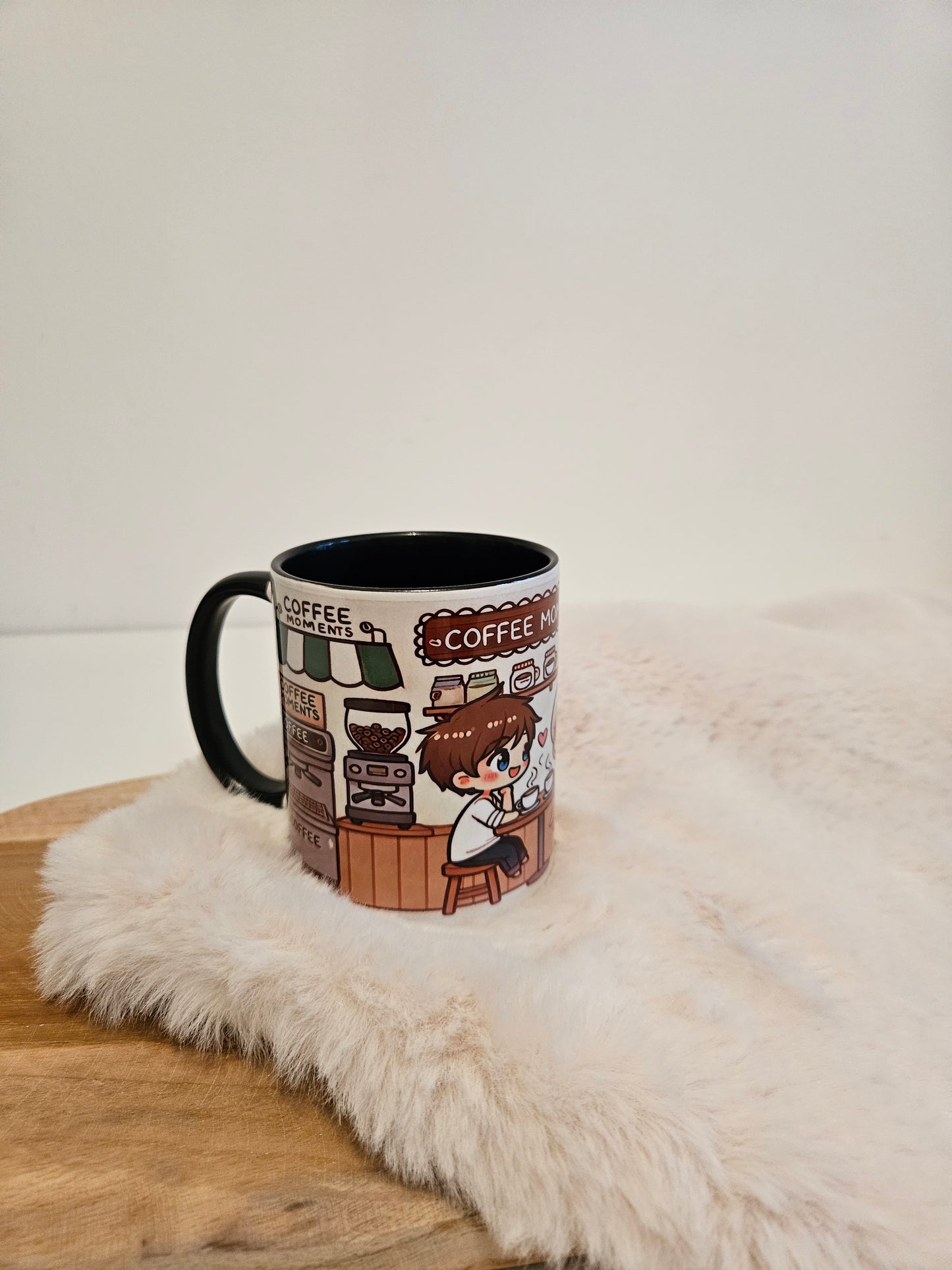 Mok UNIEK met kleur zwart-wit Coffee moments