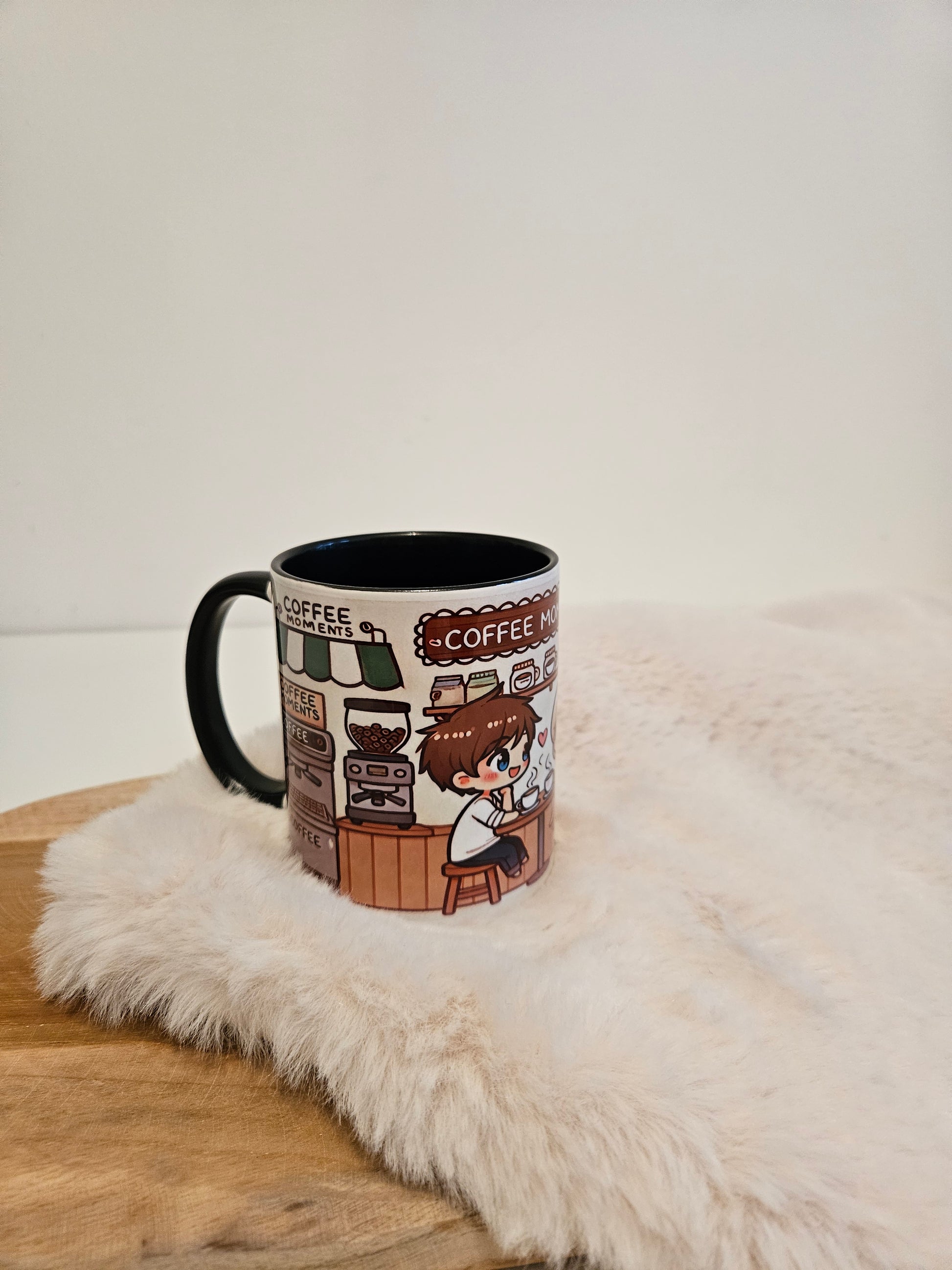Mok UNIEK met kleur zwart-wit Coffee moments