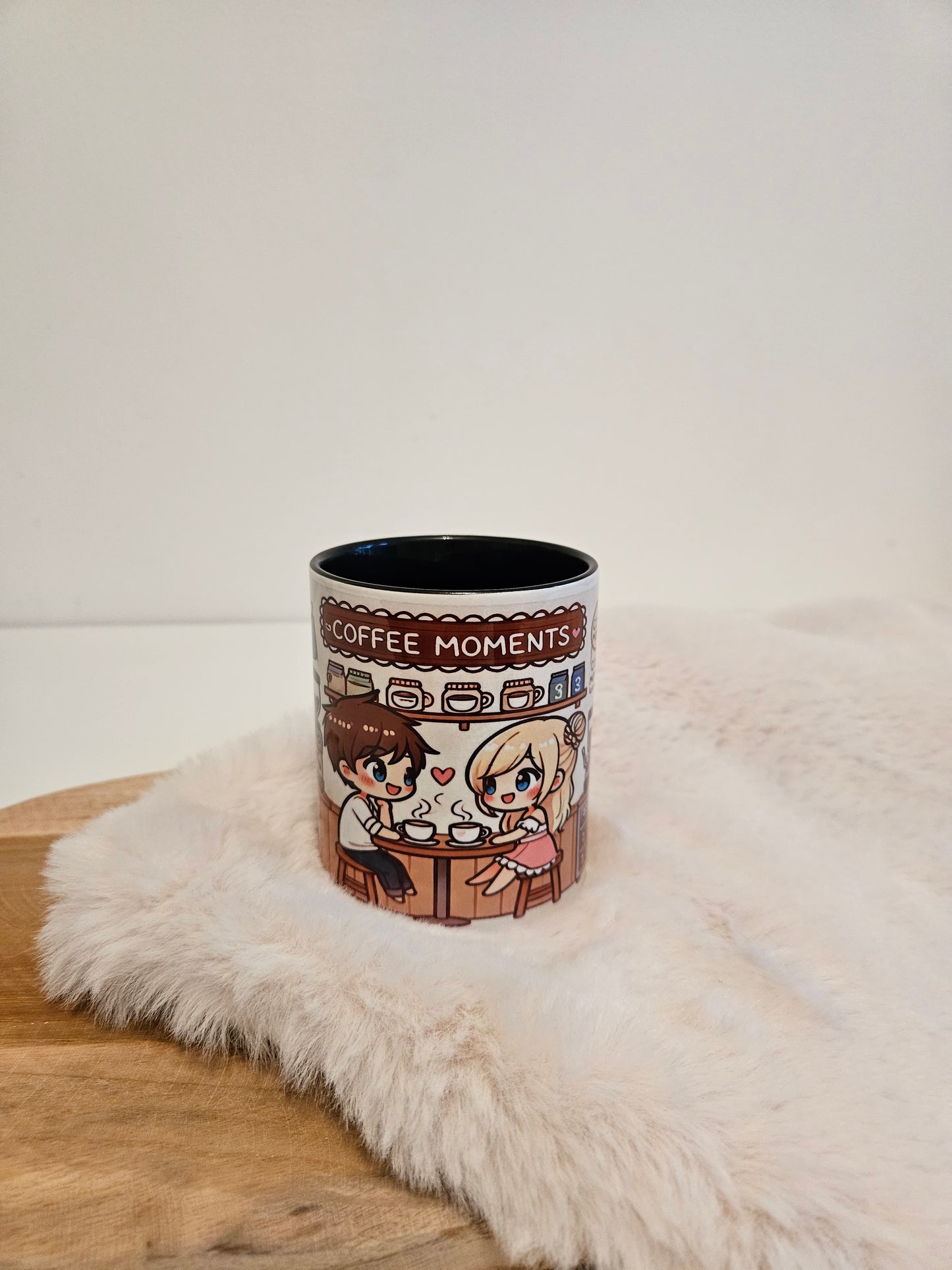 Mok UNIEK met kleur zwart-wit Coffee moments