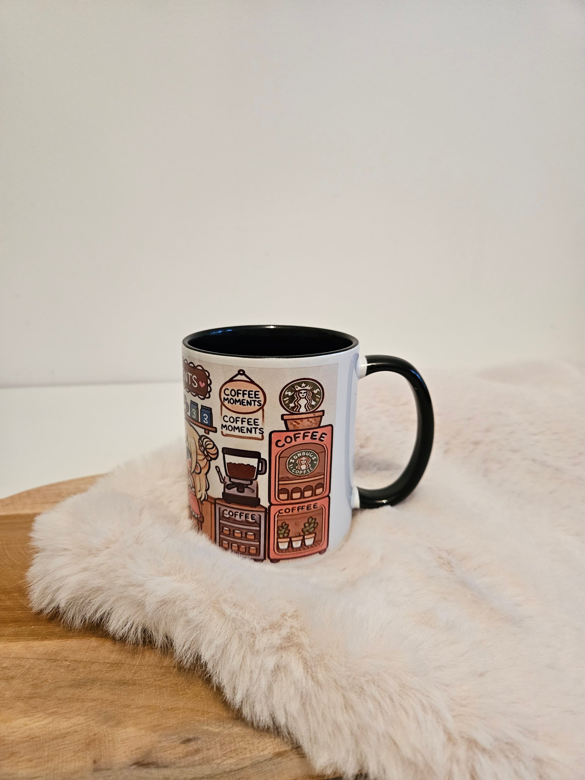 Mok UNIEK met kleur zwart-wit Coffee moments